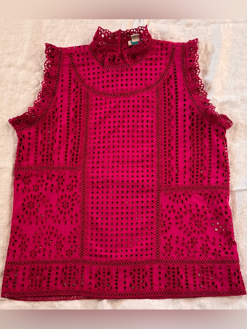 Sundance 100% Cotton Patchwork Eyelet Lace Blouse Magenta M